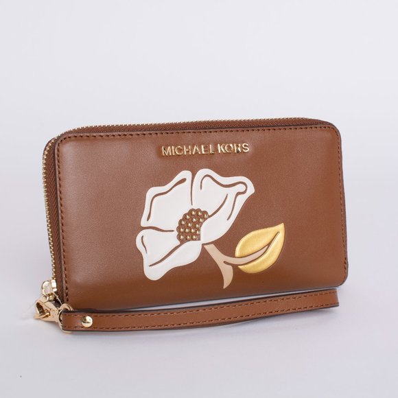 Michael Kors Brown Nouveau Floral Large Flat Phone - Picture 1 of 4